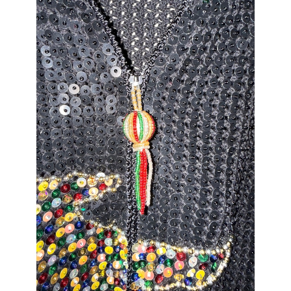 VTG Berek Sequin Christmas Tree Cardigan Women Large Black Art to Wear - Picture 3 of 7